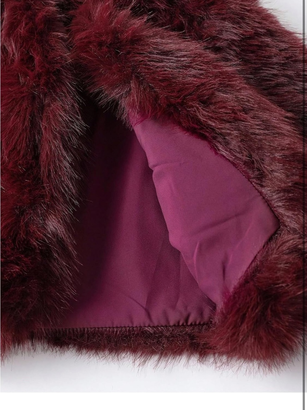Burgundy Faux Fur Cropped Jacket - Picture 5 of 5
